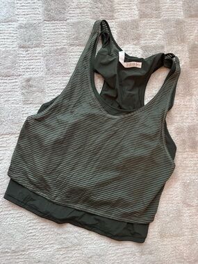 lululemon athletica Olive Green Striped Tank Top